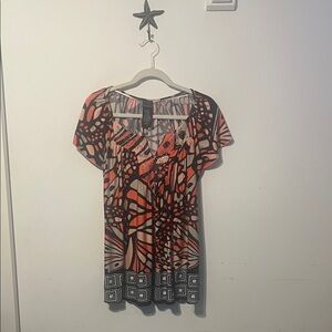 Covington Orange and Black Butterfly Print Blouse